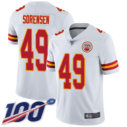 Men Kansas City Chiefs #49 Sorensen Daniel White Vapor Untouchable Limited Player 100th Season Nike NFL Jersey